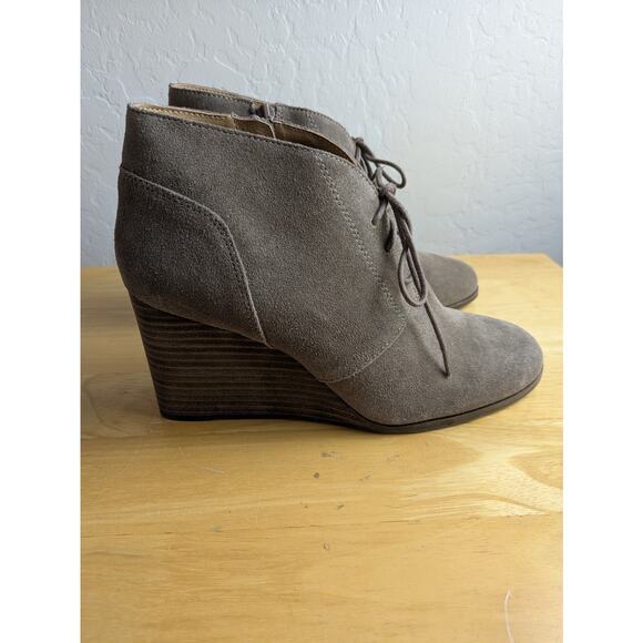 Lucky Brand Shylow Brown Leather Suede Wedge Bootie Boots - Picture 1 of 8